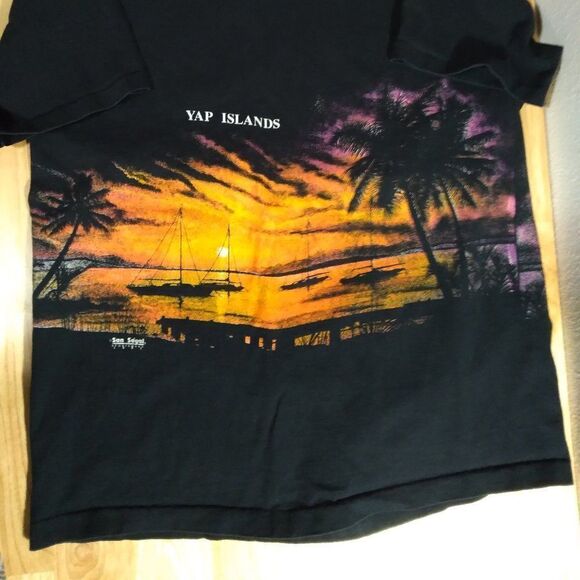 Vintage Yap Islands Sunset Seascape Landscape AOP T-Shirt - Picture 2 of 8